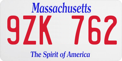 MA license plate 9ZK762