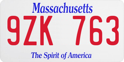 MA license plate 9ZK763