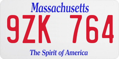 MA license plate 9ZK764