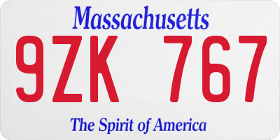 MA license plate 9ZK767