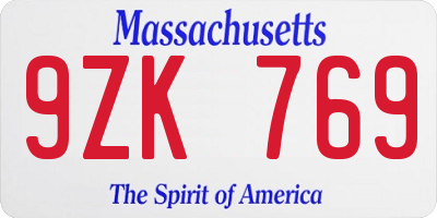 MA license plate 9ZK769