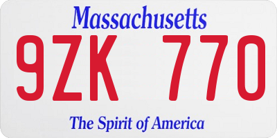 MA license plate 9ZK770