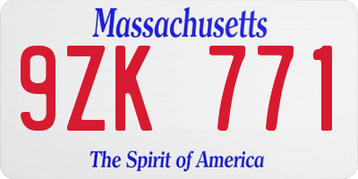 MA license plate 9ZK771