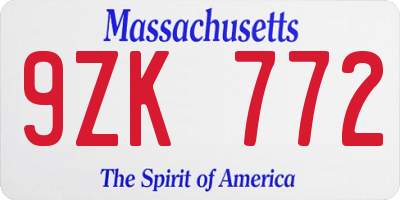 MA license plate 9ZK772