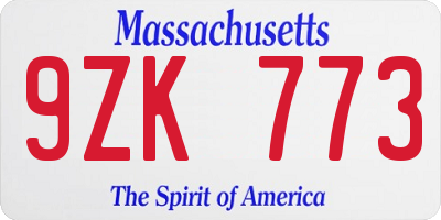 MA license plate 9ZK773