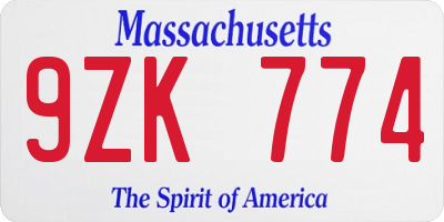 MA license plate 9ZK774