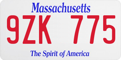 MA license plate 9ZK775