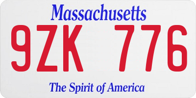 MA license plate 9ZK776