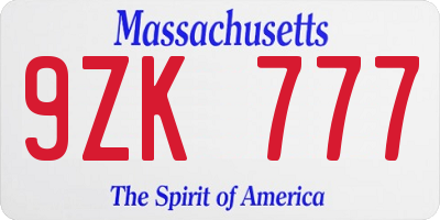 MA license plate 9ZK777