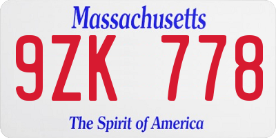 MA license plate 9ZK778