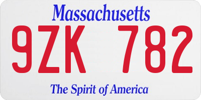 MA license plate 9ZK782