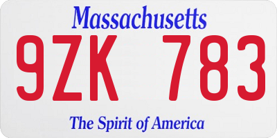 MA license plate 9ZK783