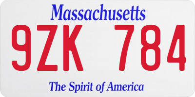 MA license plate 9ZK784
