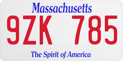 MA license plate 9ZK785