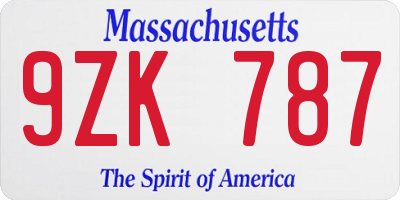 MA license plate 9ZK787