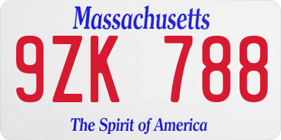 MA license plate 9ZK788