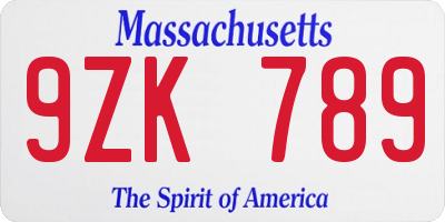 MA license plate 9ZK789