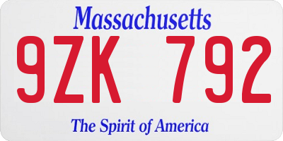 MA license plate 9ZK792