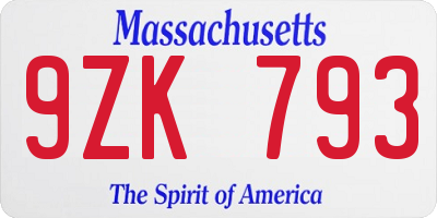 MA license plate 9ZK793