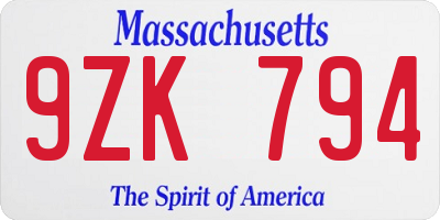 MA license plate 9ZK794