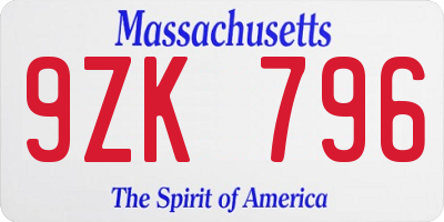 MA license plate 9ZK796