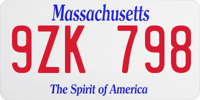 MA license plate 9ZK798