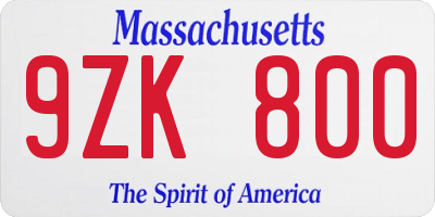MA license plate 9ZK800