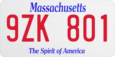 MA license plate 9ZK801