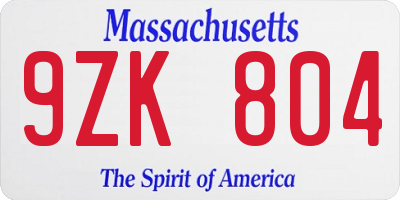 MA license plate 9ZK804