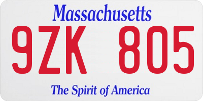 MA license plate 9ZK805