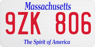 MA license plate 9ZK806