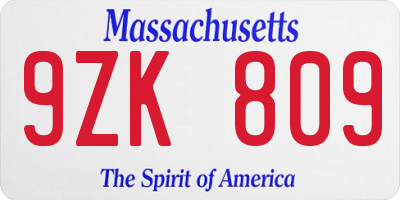 MA license plate 9ZK809