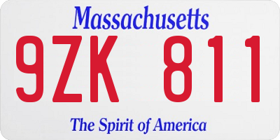 MA license plate 9ZK811