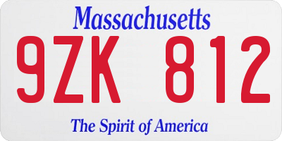 MA license plate 9ZK812