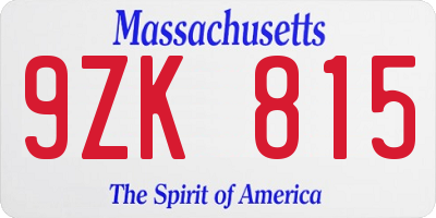 MA license plate 9ZK815