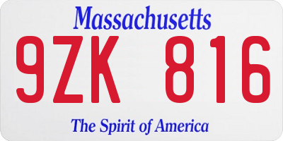 MA license plate 9ZK816