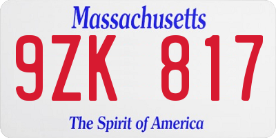 MA license plate 9ZK817