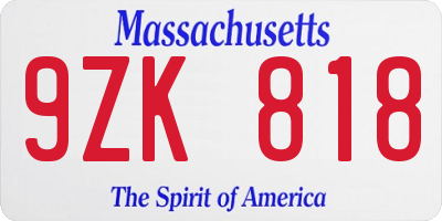 MA license plate 9ZK818