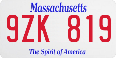 MA license plate 9ZK819