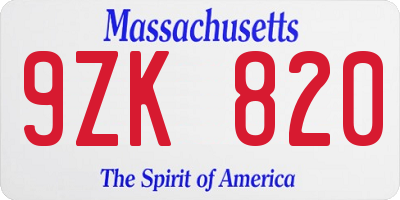 MA license plate 9ZK820