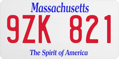 MA license plate 9ZK821