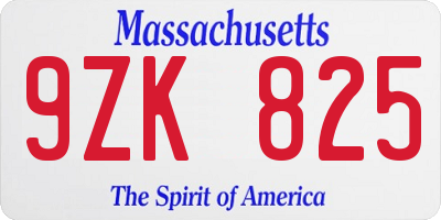 MA license plate 9ZK825
