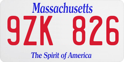 MA license plate 9ZK826