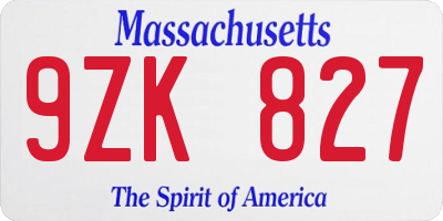 MA license plate 9ZK827