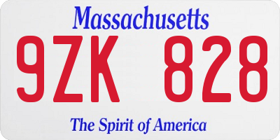 MA license plate 9ZK828