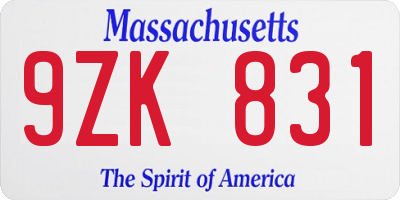 MA license plate 9ZK831