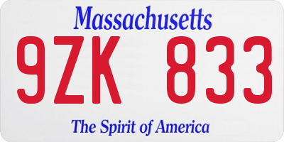 MA license plate 9ZK833