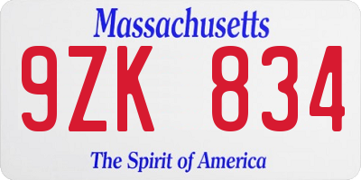 MA license plate 9ZK834