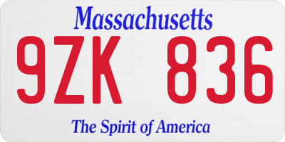 MA license plate 9ZK836