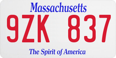 MA license plate 9ZK837